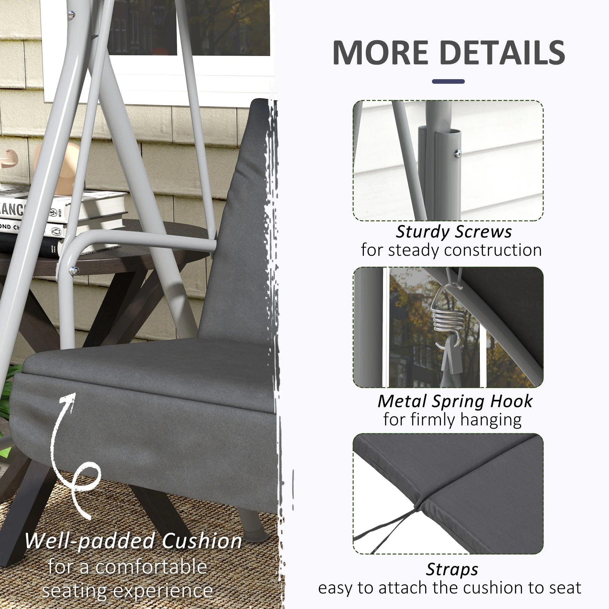 Outdoor Swing Chair Canopy Patio Garden Hanging 2 Person Yard Furniture Gray