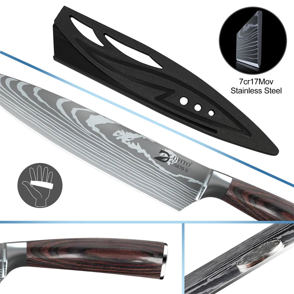 Damascus Stainless Steel Chef Utility Paring Boning Cleaver Slicing Santoku with Nylon Bag