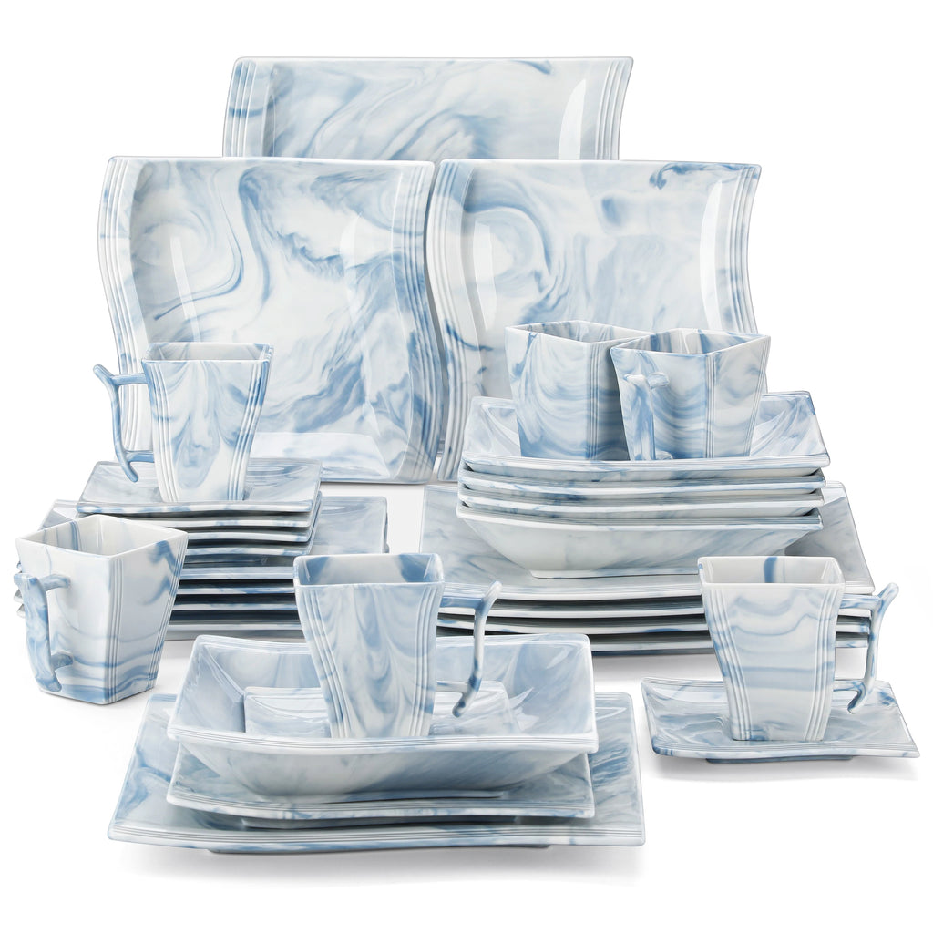 MALACASA 30 Piece White Porcelain Dinner Set with 6PCS Dinner Plate/Dessert/Soup/Mug/Saucer Tableware Set for 6-12 Person