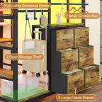 Twin Loft Bed with Desk, Twin Bed Frame with 6 Storage Drawers, 2 Bedside Organizer, 3 Movable Hooks, LED Lights