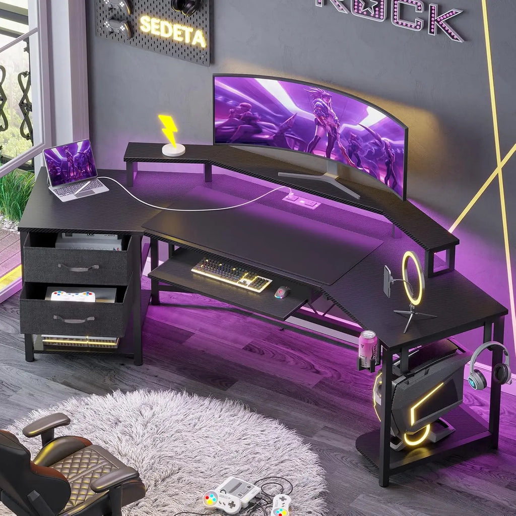 79" Gaming Desk With Storage , Led Lights