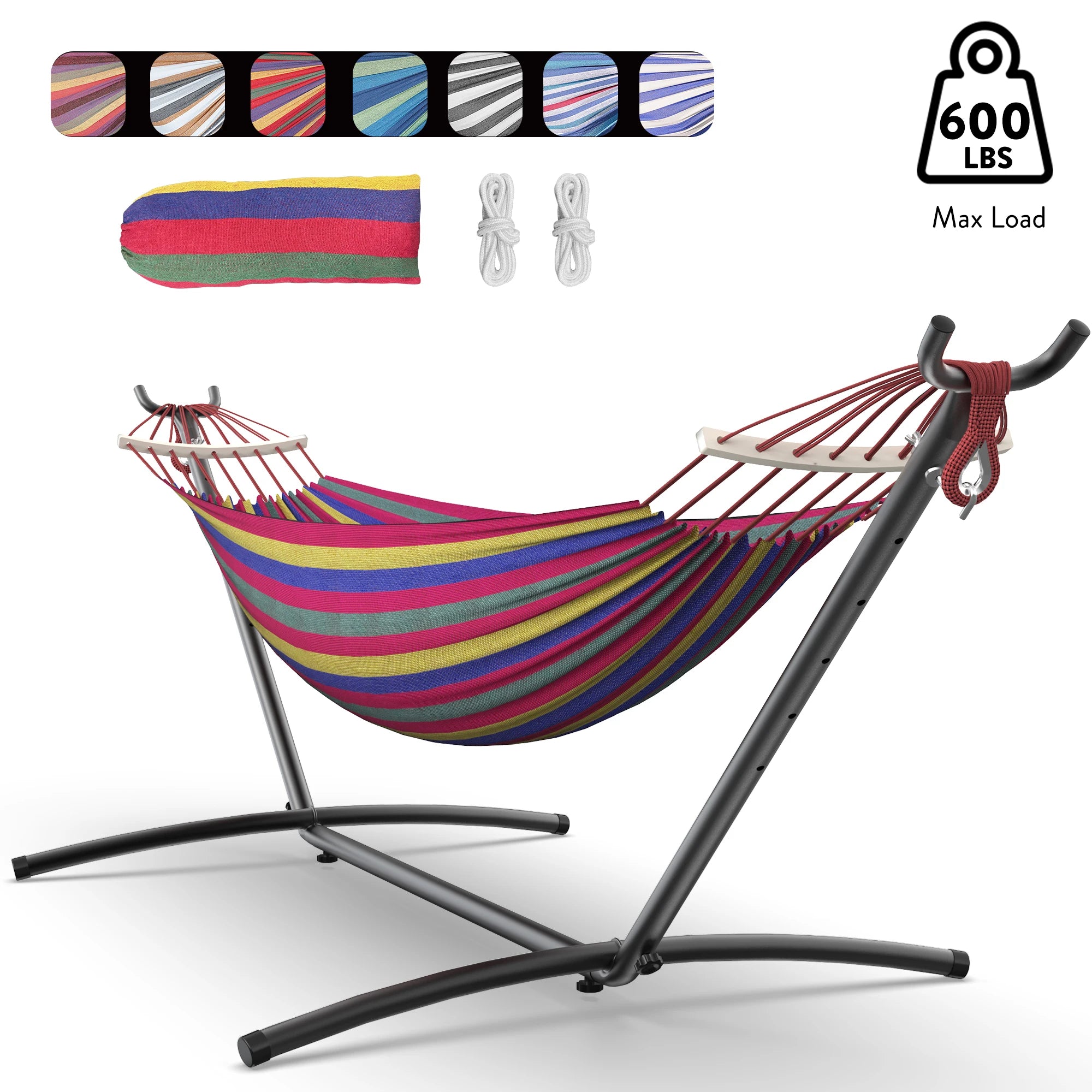 Hammock with Adjustable Stand- Stylish Storage Bag, 600lb Capacity