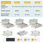 Bed Frame, 2 Storage Drawers/2-Tier Shelves with LED Lights & Charging Station, No Box Spring Need, Full/Queen/King