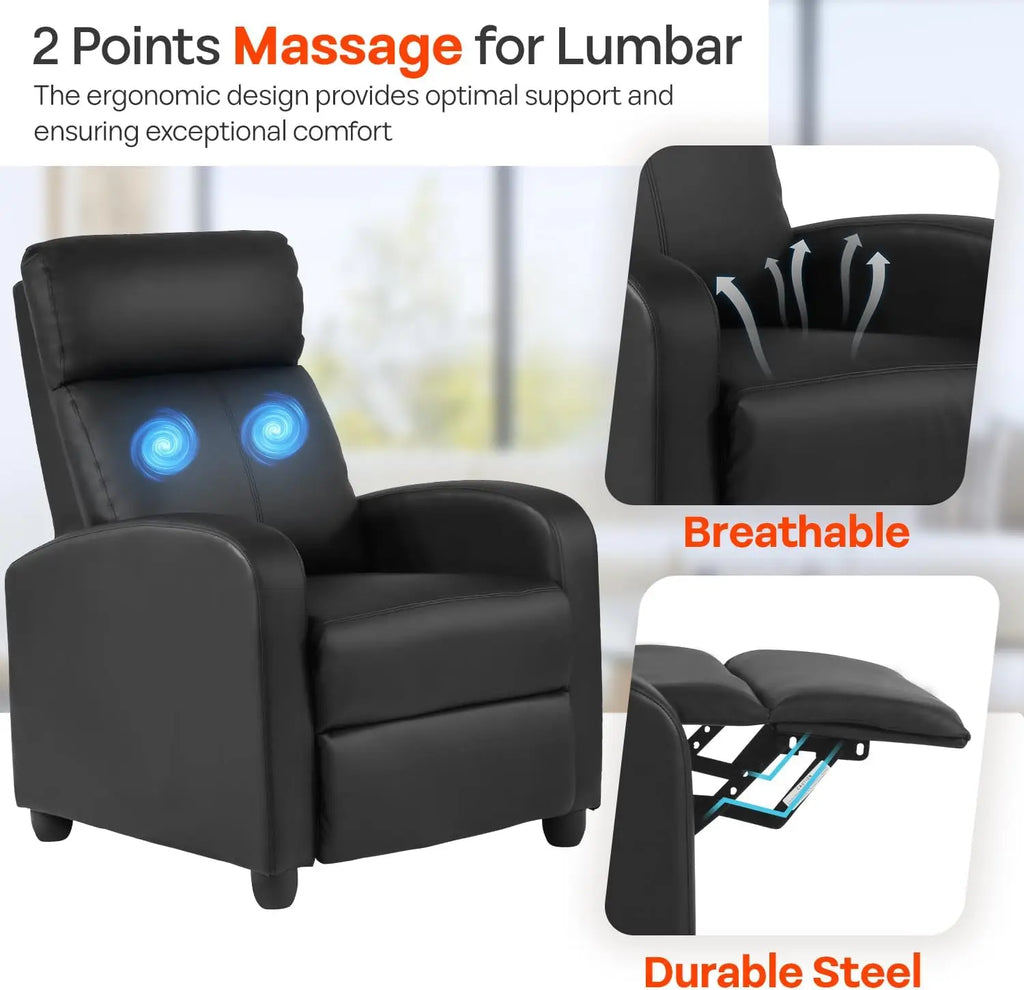 Massage Recliner with Lumbar Support and Adjustable Backrest