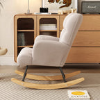 High-Back Armchair with Padded Seat, Velvet Fabric, Solid Wood, Soft-Covered Rocking Chair