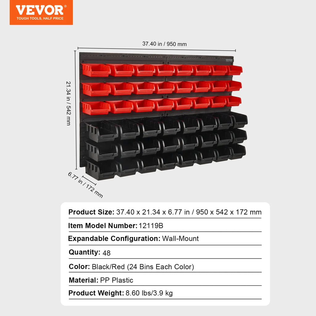 30/48Bin Parts Rack Organizer with Wall Panels