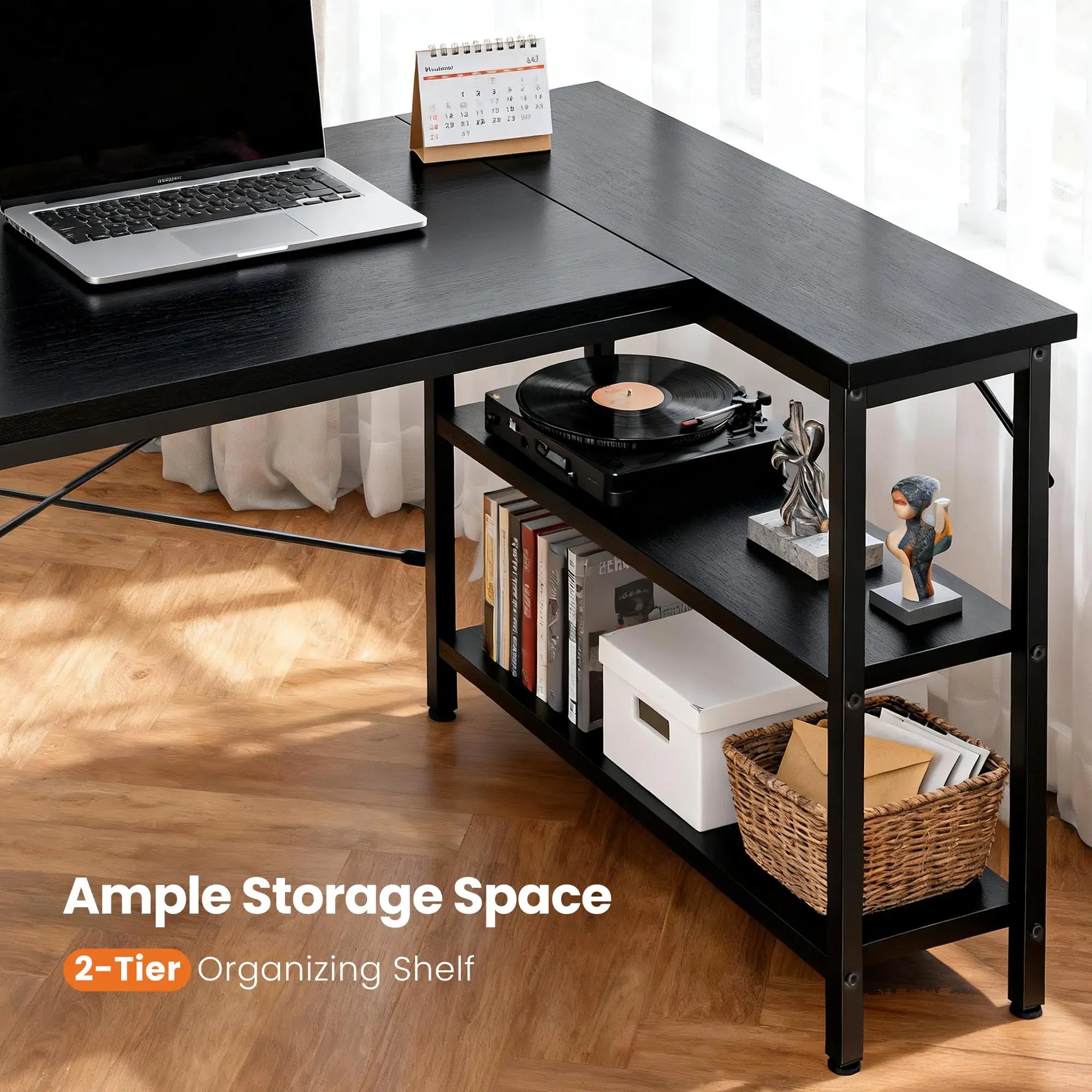 L Shaped Desk 47 Inch Computer Desk with Reversible Storage Shelves