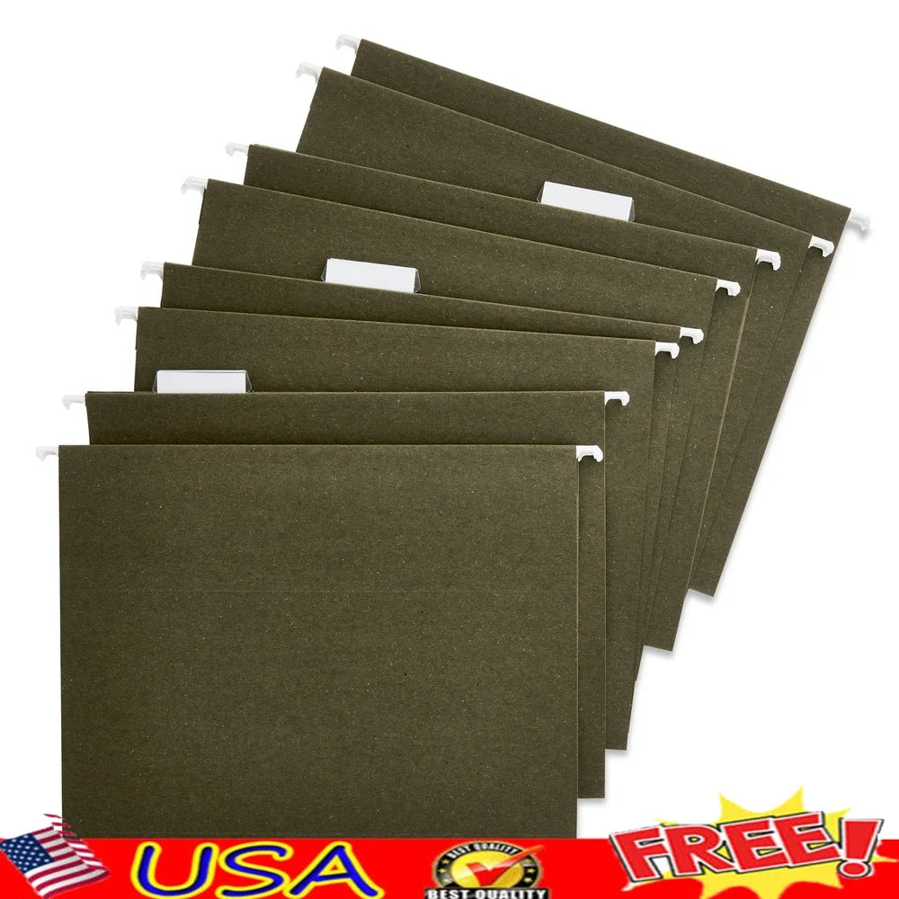 Standard Green Hanging File Folders, Box of 25 Durable