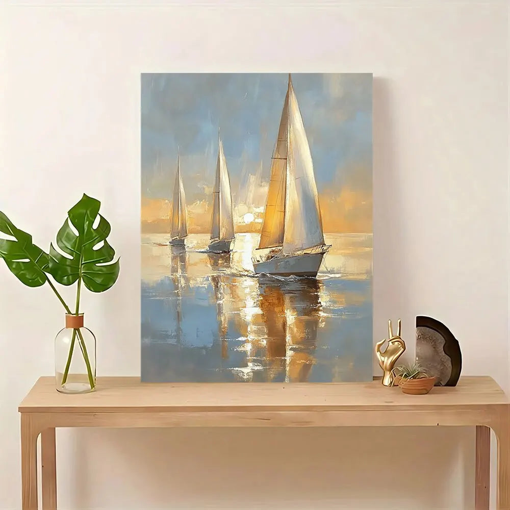 Charming Sailing Boat At Sea - Soft Pastel Canvas Art