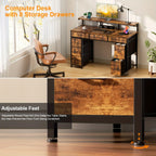 Computer Desk with 8 Storage Drawers, Adjustable Monitor Stand, Writing Desk with LED Lights & USB Power Outlets