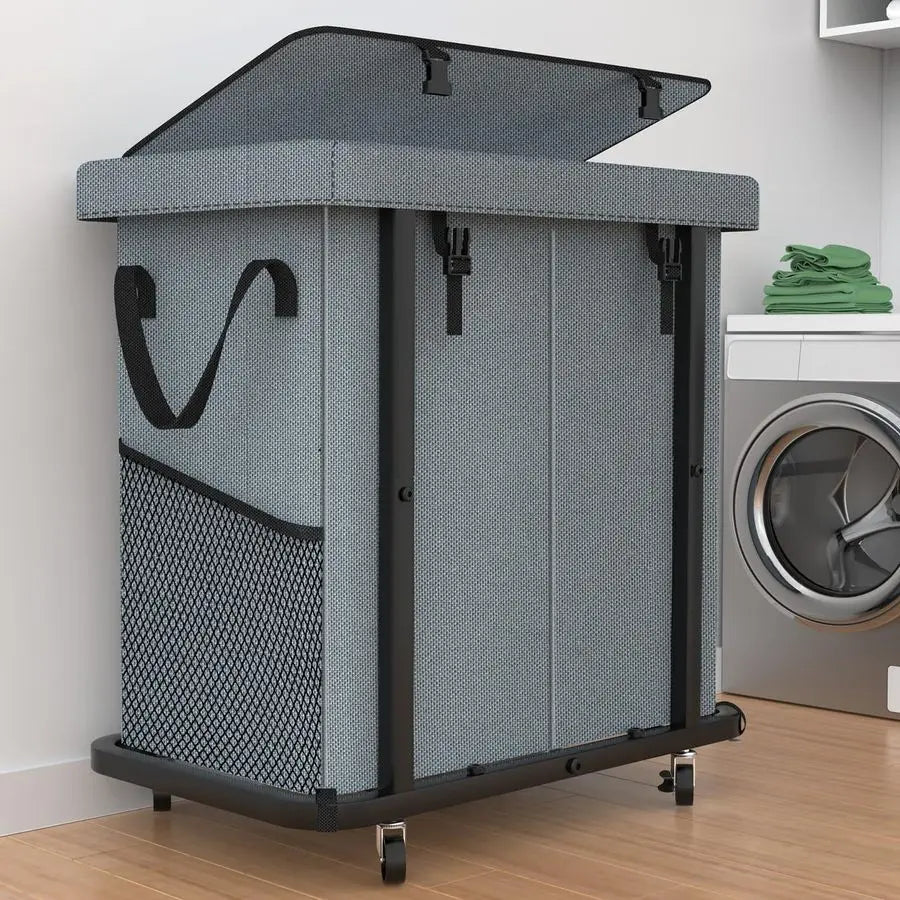 Gal190L High Grade Large Laundry Basket with Wheels, Laundry Cart with Metal Frame and Removable Bag Des