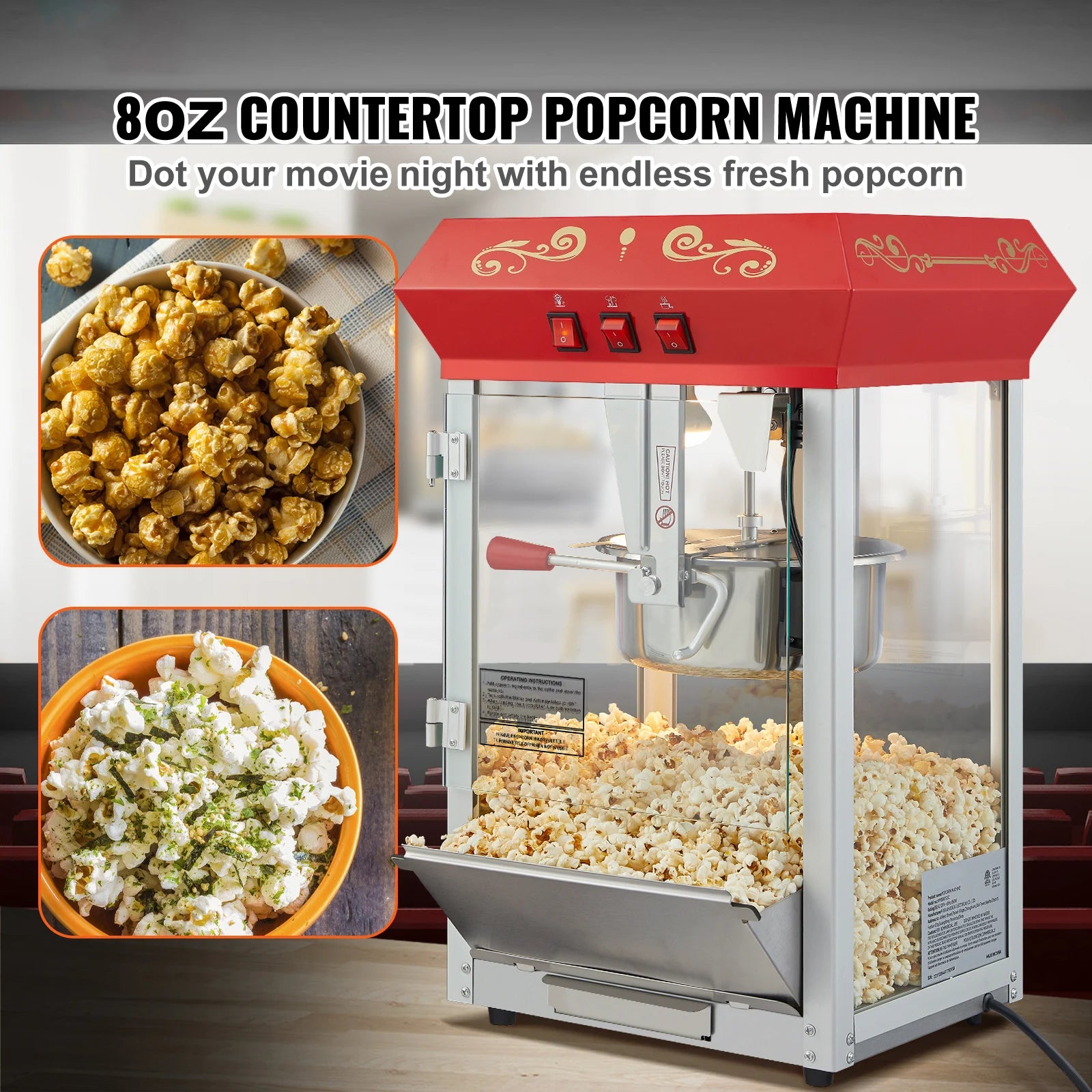Electric Popcorn Maker Automatic Corn Cookware with Scoop Spoon