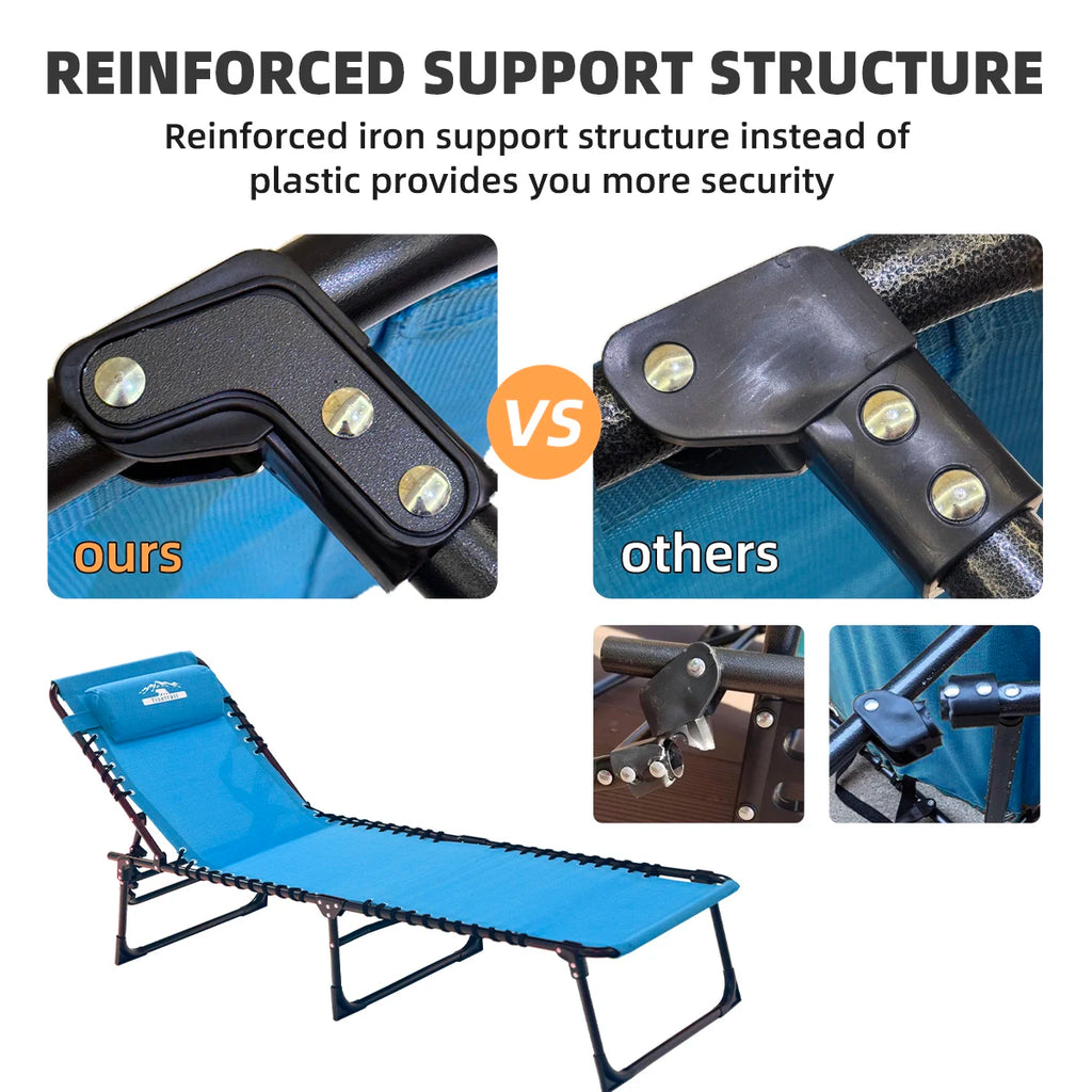 2-Pack, 5 Positions Folding Patio Chaise Lounges Foldable Patio Sun Chairs Lay Flat Recliner