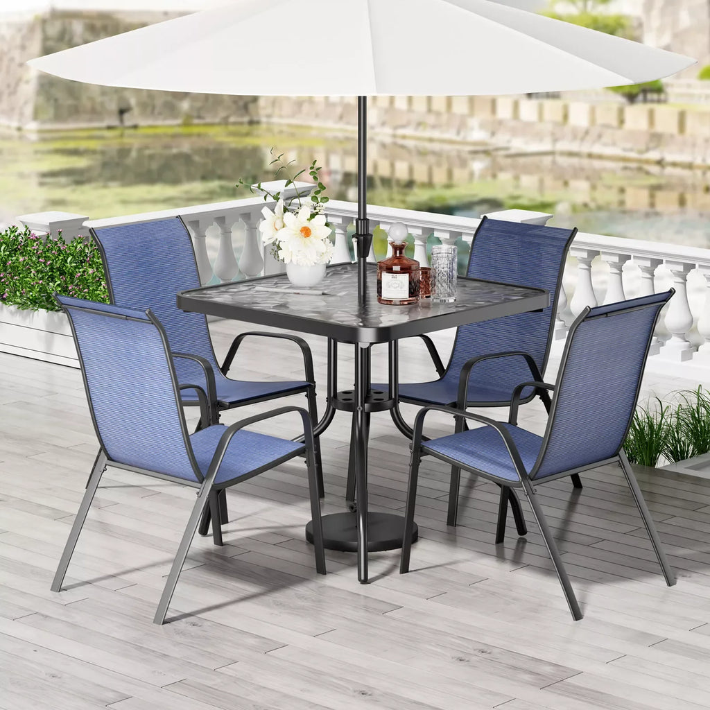 All Weather Outdoor Furniture W/ 30"x30" Table and 4 Stackable Chairs