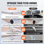 Manual Retractable Awning Outdoor Awning Retractable Sun Shade Water-Resistant Polyester Patio Door Window for Backyard