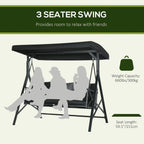 3-Seat Porch Swing Adjustable Canopy Cushion Black