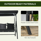 3-Seat Porch Swing Adjustable Canopy Cushion Black