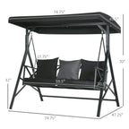 3-Seat Porch Swing Adjustable Canopy Cushion Black
