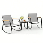 3 Piece Rocking Bistro Set With Coffee Table For Lawn, Garden,