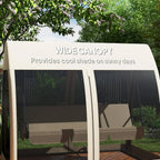 3-Seat Outdoor Porch Swing Bed with Convertible Backrest Cushion Canopy