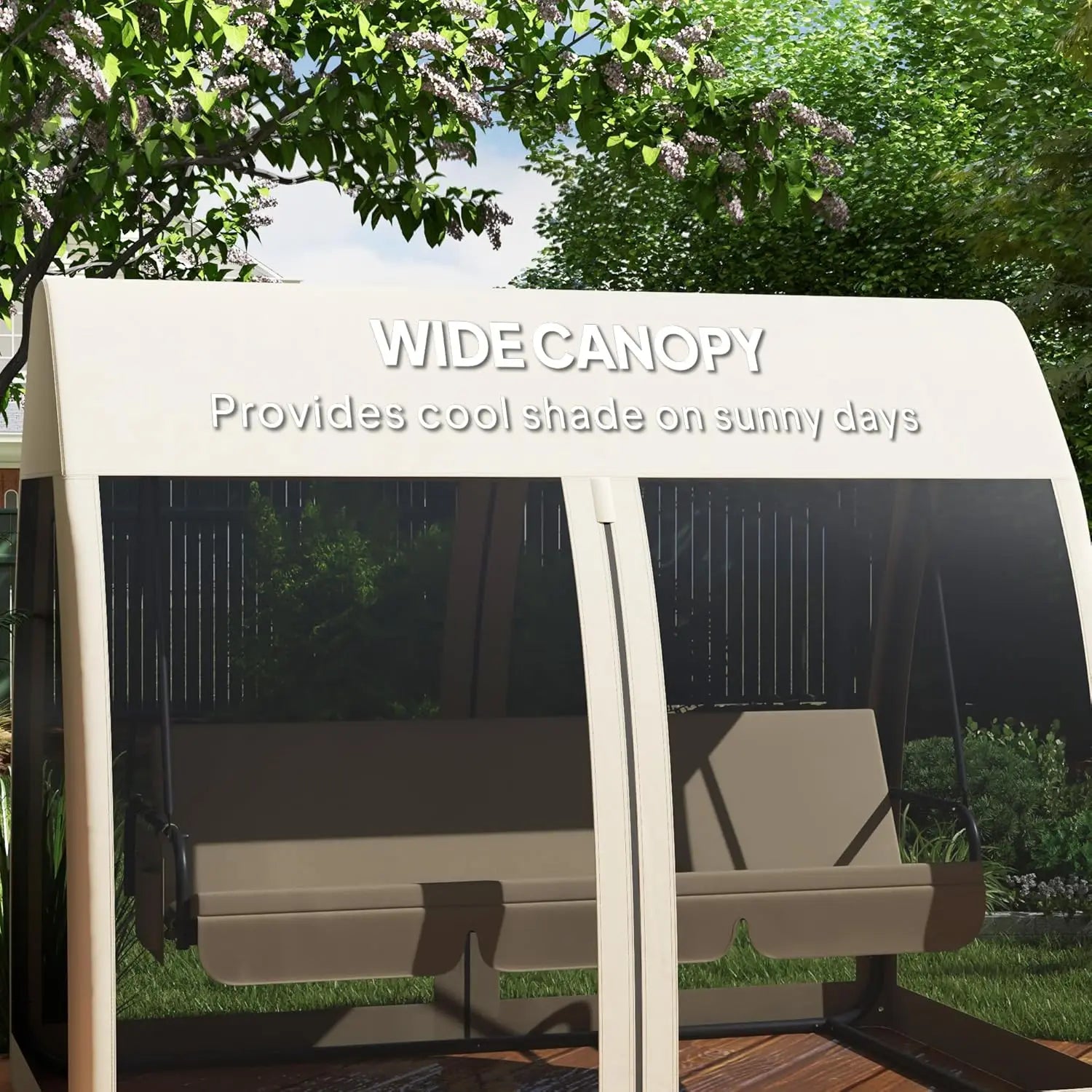 3-Seat Outdoor Porch Swing Bed with Convertible Backrest Cushion Canopy