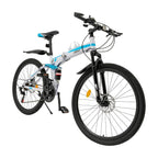 26 Inch Folding Mountain Bike 21-Speed High-carbon Steel MTB with Dual Disc Brake System Adult Mountain Bicycle Height Adjustable for Men Women,