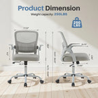 Ergonomic Mid Back Desk with Lumbar Support 360° Swivel Height Adjustable with Flip-up Armrest