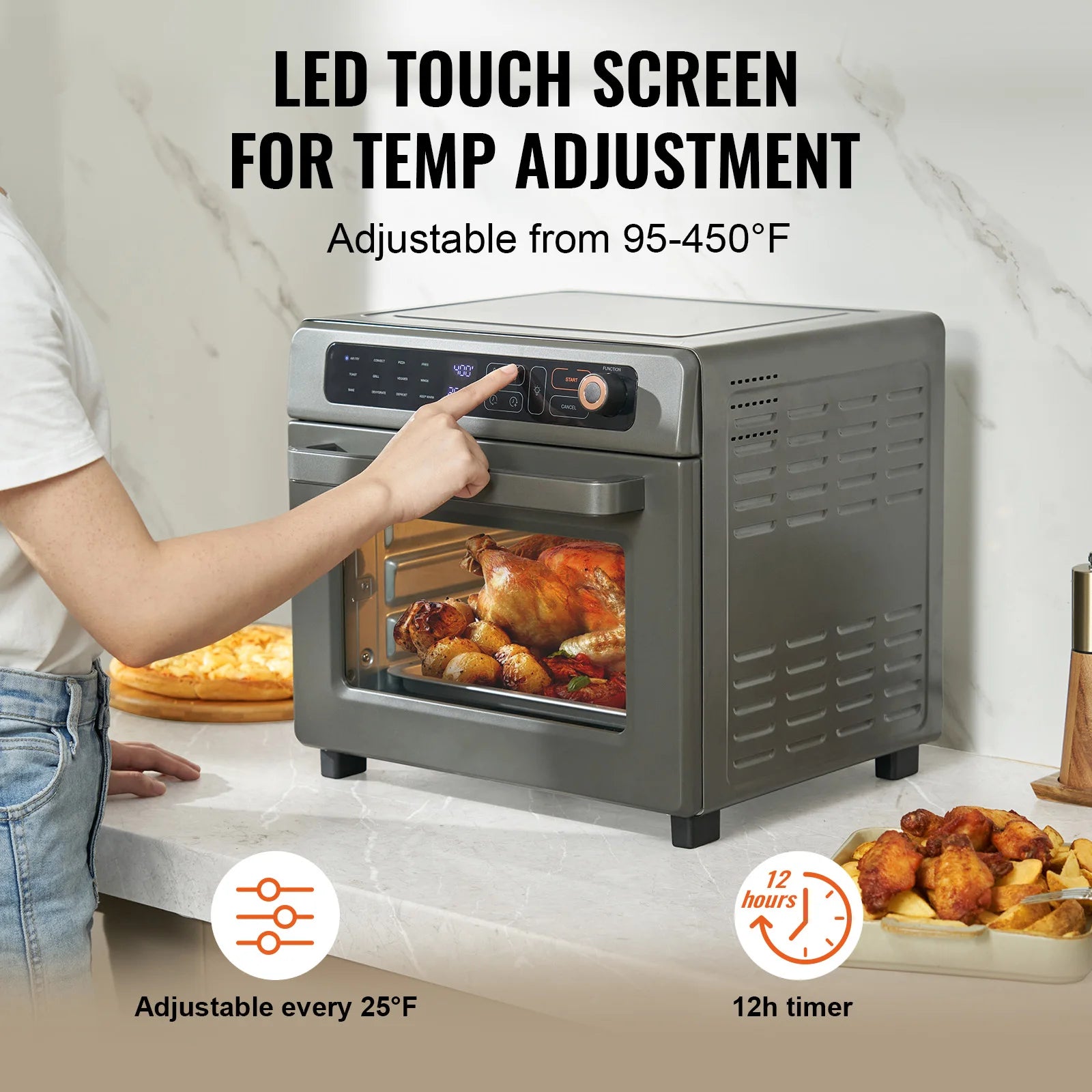 Air Fryer Toaster Oven 25L Convection Oven 1700W Stainless Steel Countertop Combo with Grill for Kitchen