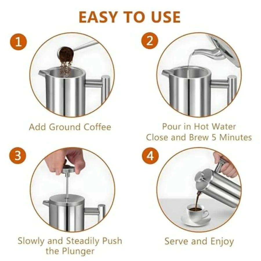 Large French Press Coffee Maker 50oz (1.5L), 304 Stainless Steel Double Wall Insulated Press for Camping, Backpacking
