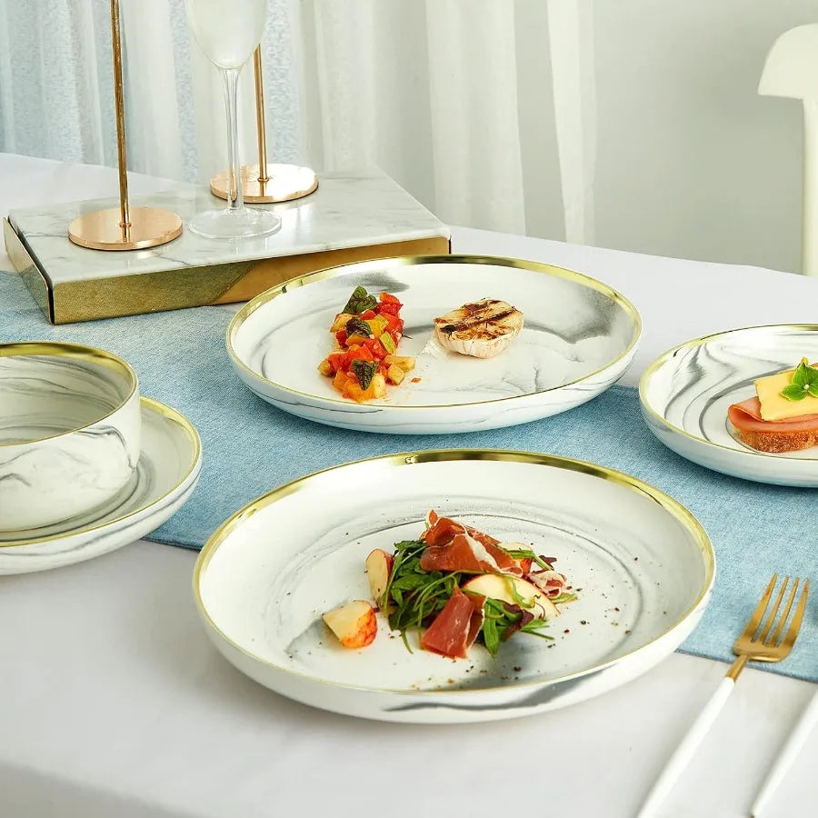 Marble Gold Rim Dinnerware Set for 4