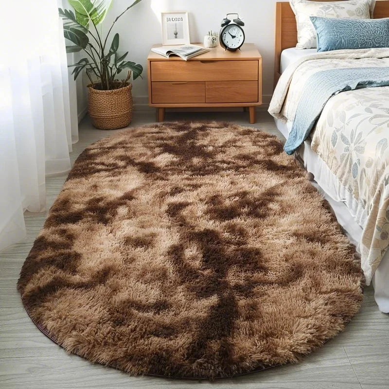 Fluffy Oval Plush Carpet Extra Soft For Living Room Sofa Area Bedroom Non-Slip