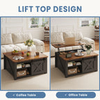 31.5IN Wood Lift Top Coffee Table Living Room Adjustable Storage Shelf Easy Lift Or Lower