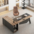 63in L-Shaped Executive Desk with 47" lateral File Cabinet/Storage Shelves