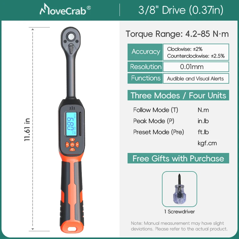 Digital Torque Wrench 1-340N.m 2% Accuracy Preset & LED/Buzzer Alerts for Bike Motorcycles Automotive Mechanical Tool