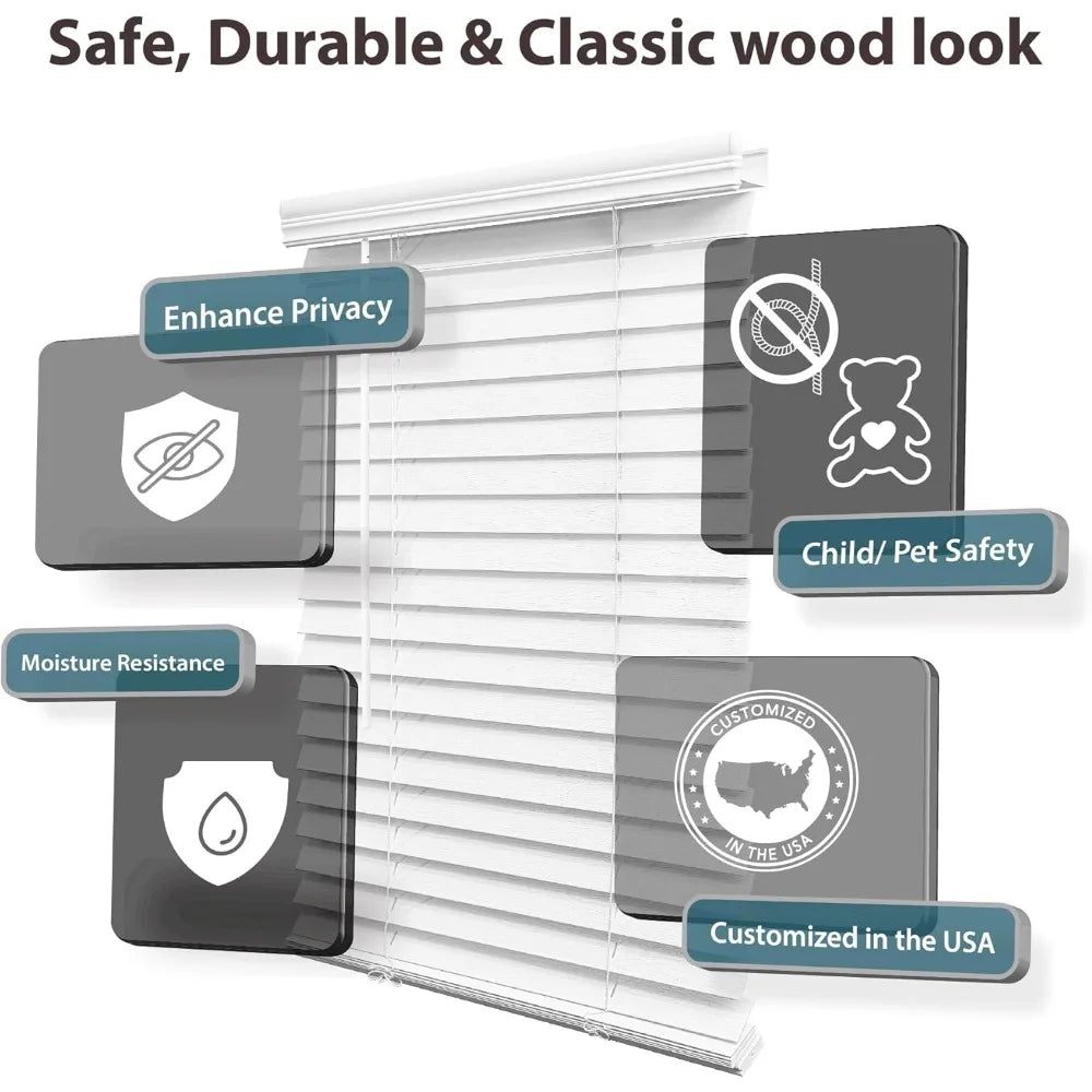 2-Inch Cordless Faux Wood Blinds, 20.75" W x 64" H
