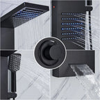 Black LED Shower Panel Tower System, Rain Waterfall Massage Body Spa