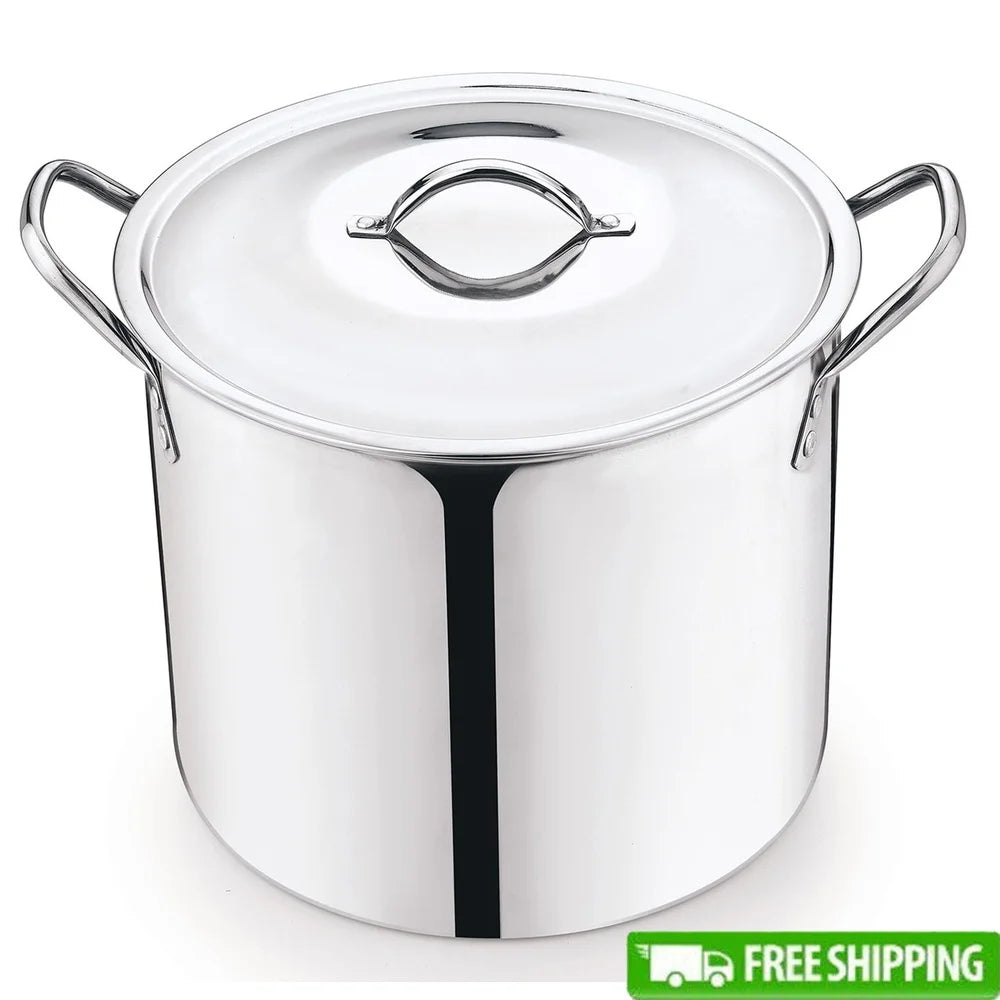 12 Quart Stainless Steel Stock Pot with Metal Lid Stay Cool Handles