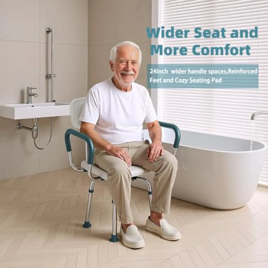 Swivel Shower Chair with Arms and Back 400 lbs Heavy Duty Shower Seat for Inside Shower Stall and Bathtub Height Adjustable