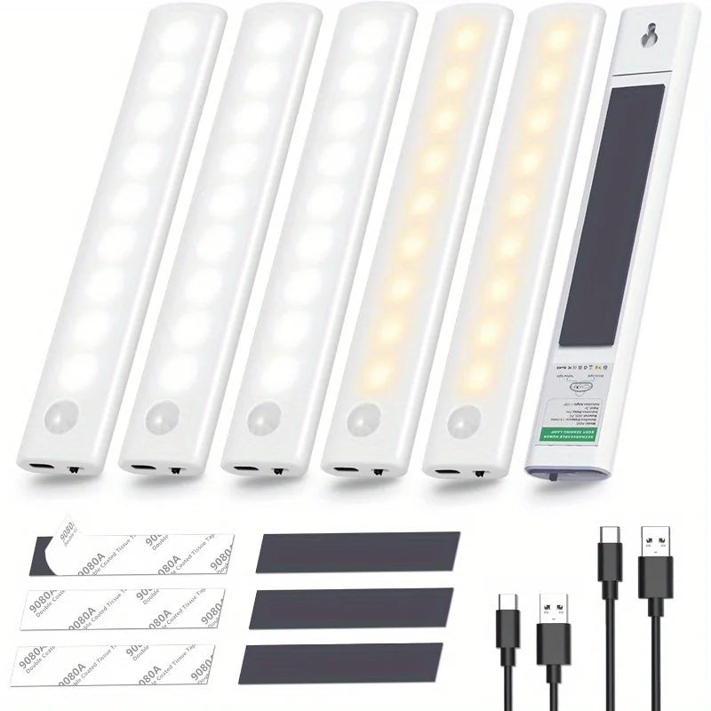 Under Cabinet Lights 1/3/5/6pcs, Motion Sensor Rechargeable  Battery Operated