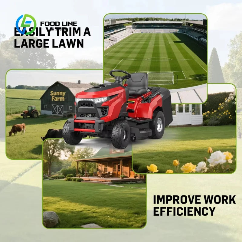 16.8HP 12.5KW Engine Riding Lawn Mower 38'' Cutting Width 7‑Position Height Adjustment Lawn Tractor for Large Lawns