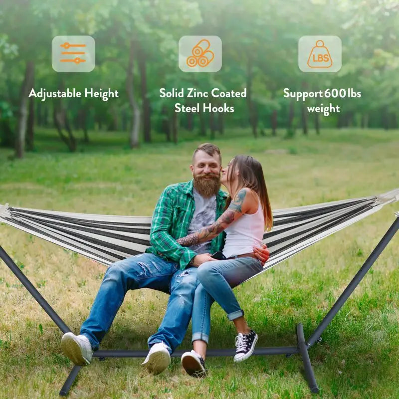 Hammock with Adjustable Stand- Stylish Storage Bag, 600lb Capacity