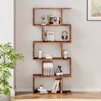 62IN Geometric Bookcase 5 Tier S-Shaped Wooden Display Bookshelf