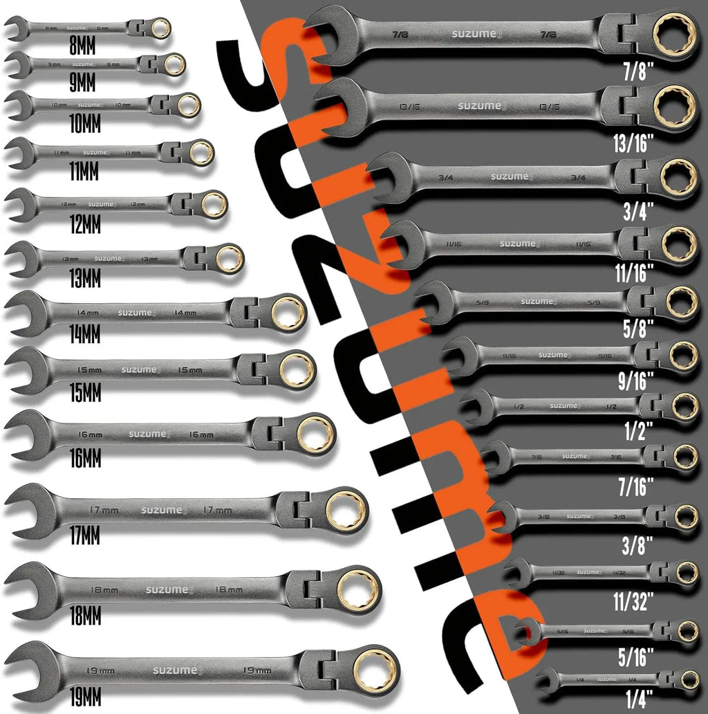 24-Piece Metric & SAE Flex Head Ratcheting Wrench Set, 72 Teeth Cr-V Steel, 180° Rotating Head