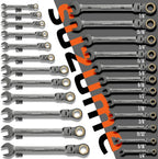 24-Piece Metric & SAE Flex Head Ratcheting Wrench Set, 72 Teeth Cr-V Steel, 180° Rotating Head