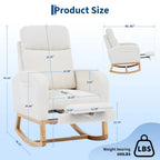 Corduroy Nursery Rocking Chair, Tufted Glider Rocker with Adjustable Footrest & Side Pocket