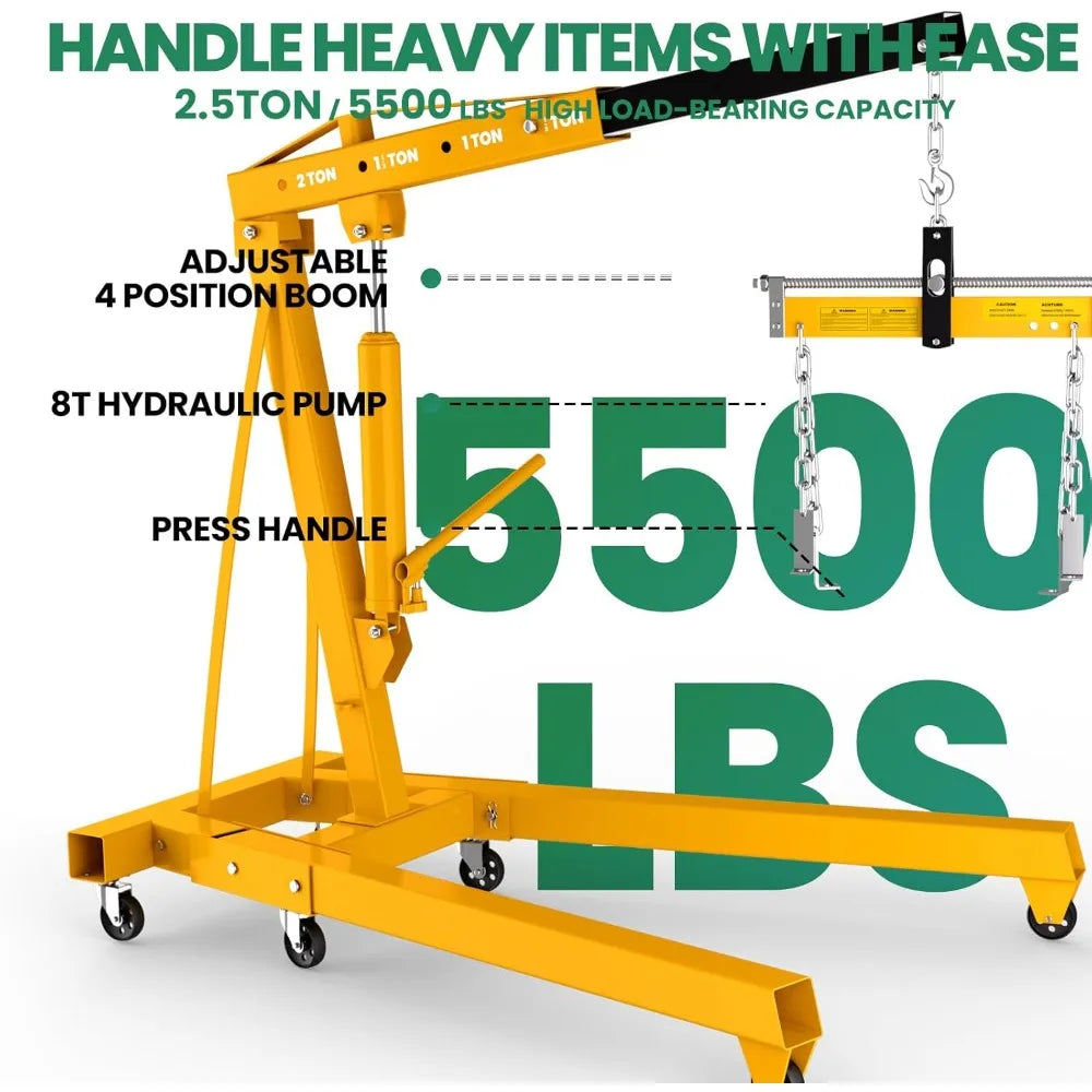 5500 lbs Heavy Duty Engine Crane 60.6x37x56.2, Foldable Design