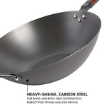 14-Inch Flat Bottom Carbon Steel Wok Pan for Stir Frying and Cooking