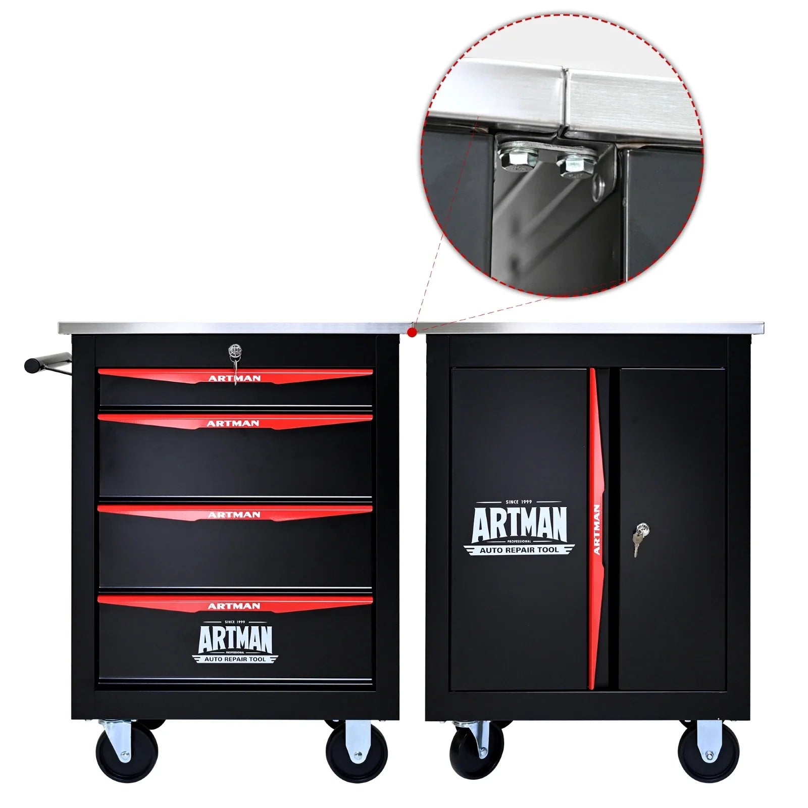 4 Drawer Rolling Tool Box Hardware Storage Tool Cabinet, Heavy Duty Steel Metal Cart, Lockable, Garage Storage, Tools Organizer