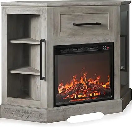 Corner TV Stand with 18" Electric Fireplace Heater for TVs up to 43"