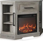 Corner TV Stand with 18" Electric Fireplace Heater for TVs up to 43"